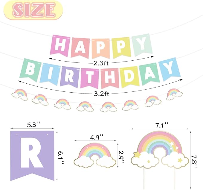 Bessmoso Pastel Rainbow Birthday Decorations Include Happy Birthday Banner Rainbow Bridge Balloons Cake Topper Rainbow Party Decorations Party Supplies for Adults Girls Boys