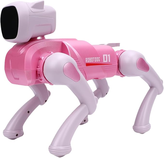 Drfeify AI Robot Dog, Programmable Interactive Robotic Pet with Voice Control, 2.4G Remote, App Control, Multiple Actions, for Kids Adults Coding Entertainment (Pink)