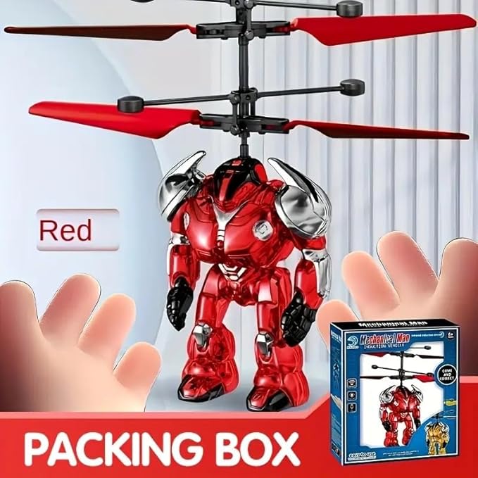 Warrior Induction Aircraft, Robot with Light Effects, Automatic Induction to Avoid Obstacles, All Occasion Gift Essentials, Happy Childhood for Kids, Flying Toys (Red)