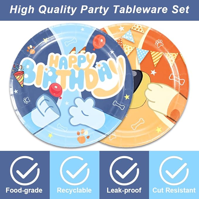40Pcs Blue Dog Birthday Party Decorations Plates and Napkins Blue Dog Party Supplies Serve 20 Guests