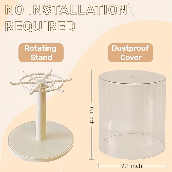 Transparent 360° Rotating Display Stand for Plush Dolls Keychains& Collectibles - All-Round Display, Dust-Proof Storage Box with Cover, No Installation Required(No Doll)