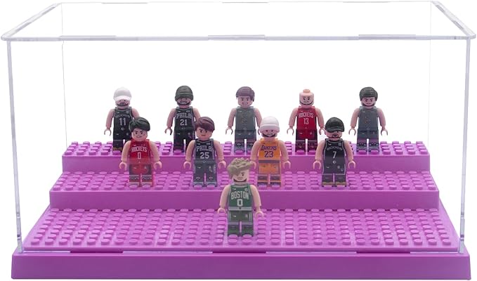 WMM Minifigure Display Case for Action Figures Blocks, Dustproof Acrylic Display Box Storage with 3 Movable Steps for Collection Models Minifigures, Bricks Blocks Toys