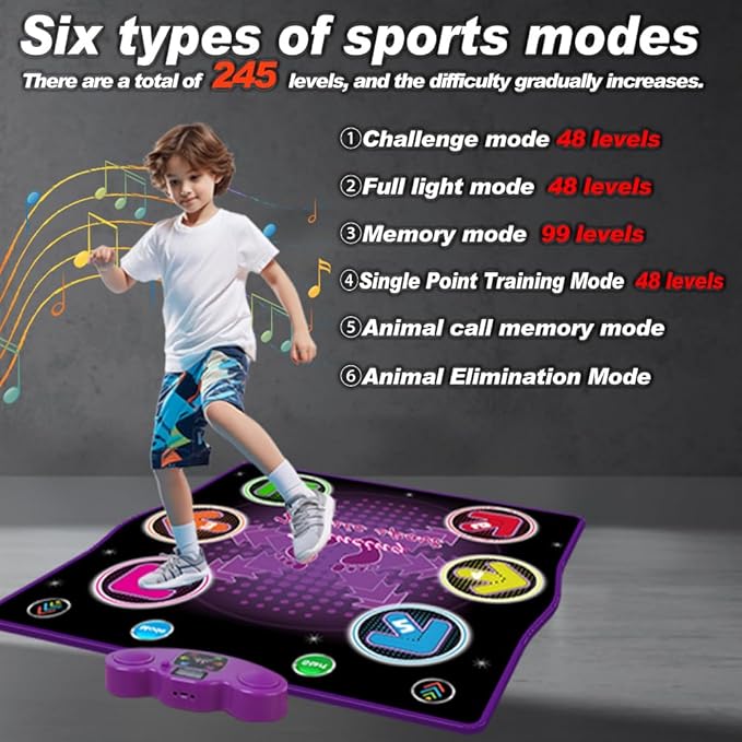 Dance mat Toys for Kids Ages 3-12 and Adults, Electronic Dance Pad with Light-up 6-Button Connectable to Cell Phone, Musical Dance Toys with 6 Game Modes