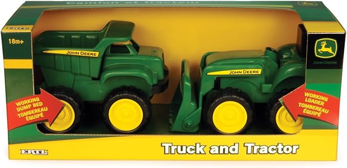 TOMY John Deere Vehicle Set - Includes Dump Truck and Tractor Toy with Loader for Sandbox - Kids Outdoor and Construction Toys - 6 Inches - 2 Count- Ages 18 Months and Up