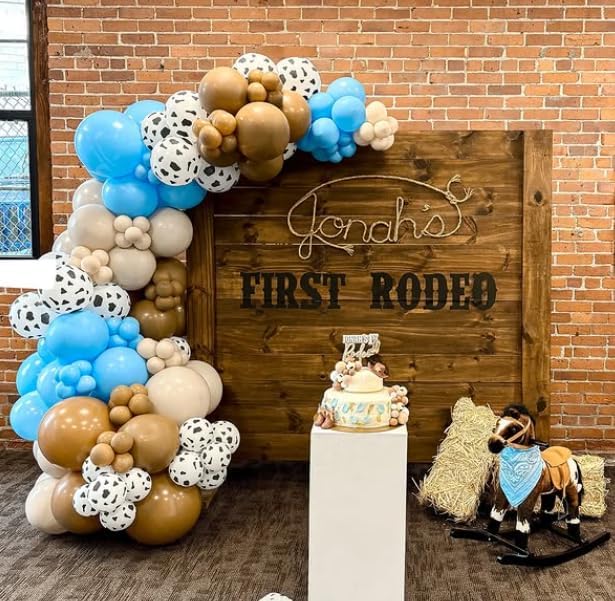 Cow Print Balloons, 12Inch Light Blue Brown and Cow Sand Balloons for Boys First Rodeo Birthday Cowboy Baby Shower Farm Western Country Party Decorations