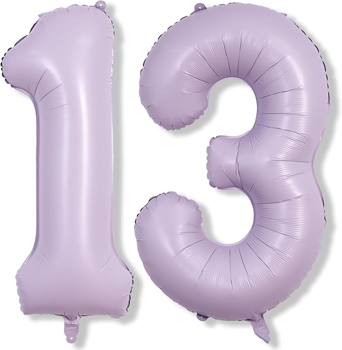Number Balloons 13 Pastel Purple, 40 Inch Lavender Mylar Foil Number 1 & 3 Balloons for Girls 13th Birthday Balloons, Large Light Purple Helium 13 Balloons for Women 13th Anniversary Party Decorations