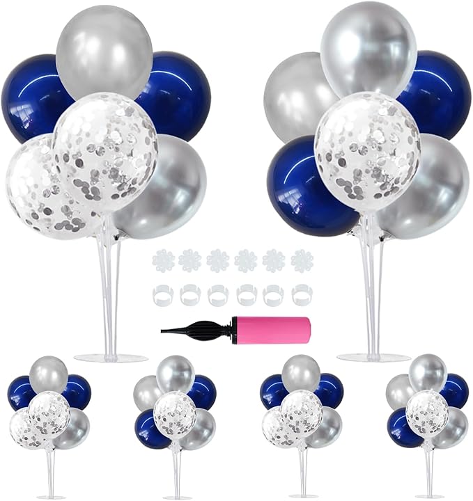 TONIFUL 6 Set Navy Blue Silver Balloon Centerpieces for Table,Balloon Arch Kit for Graduation Decorations 2026 Class of 2026 Party Decorations,New Year,Anniversary,Retirement,Birthday Decoration