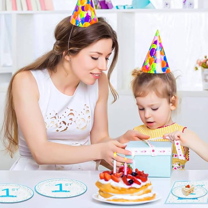 1st Birthday Decorations for Boys Blue First Birthday Party Tableware Set Baby boy Party Dessert Plates Napkins for 25 Guests