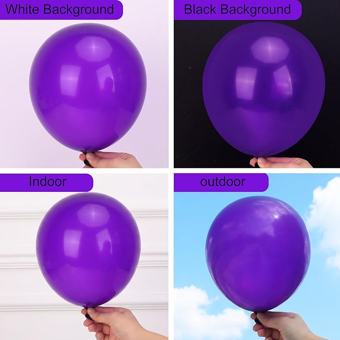 RUBFAC Dark Purple Balloons 129pcs Different Sizes Pack of 18 12 10 5 Inch, Latex Royal Purple Balloon Garland Arch Kit for Wedding Masquerade Birthday Party Decorations