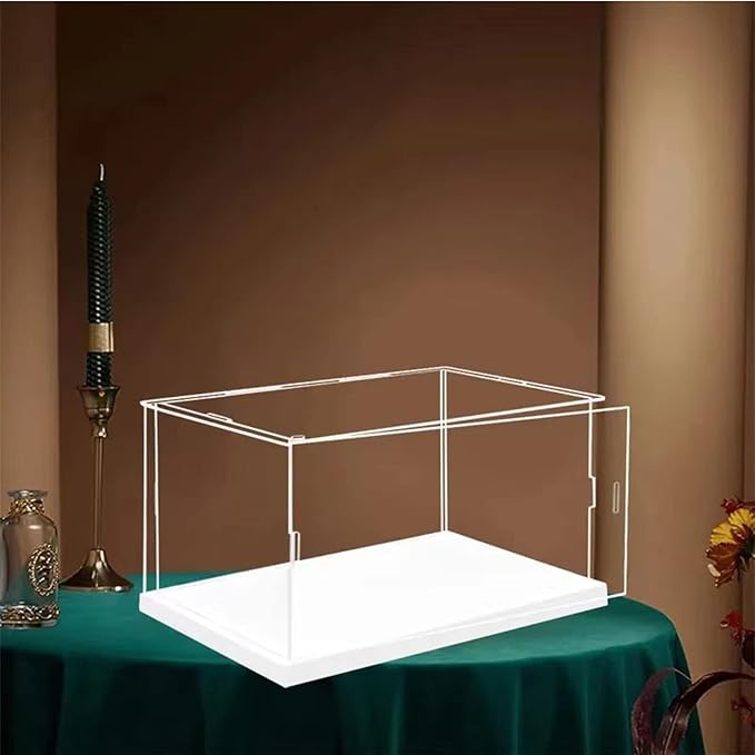 Side Opening Door Clear Acrylic Display Case-Assemble Countertop Box with White Base,Dustproof Protection Showcase for Action Figures Toys Collectibles (35x20x20cm/14x8x8inch)