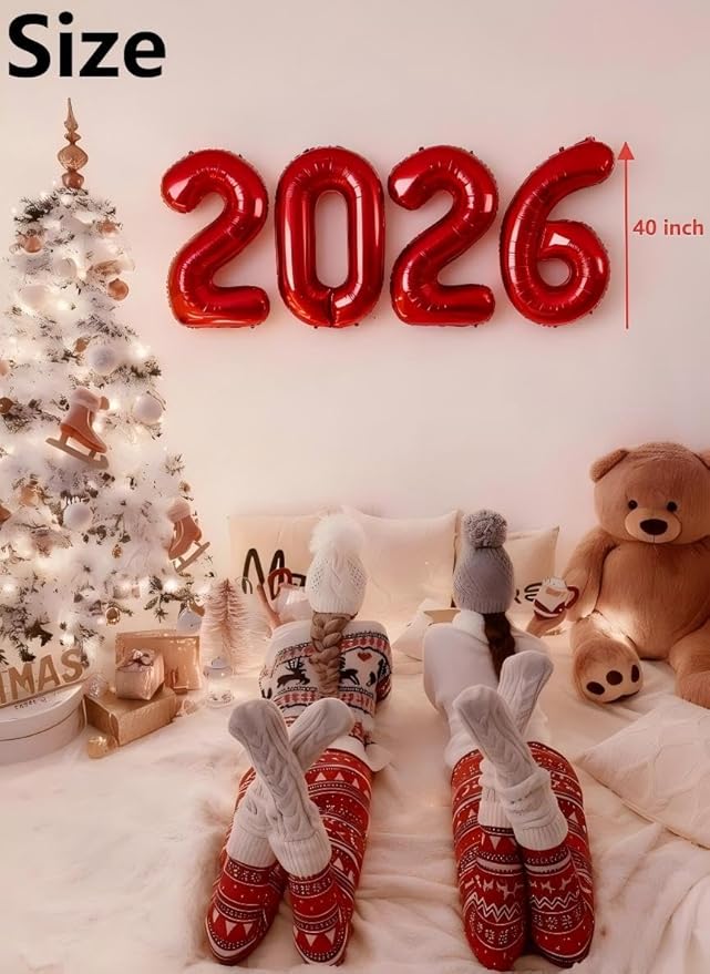 2026 Balloon Numbers Red 40 Inch, Large Foil Number Balloons 2026, Red Balloons for Happy New Year 2026 Graduation Party Supplies
