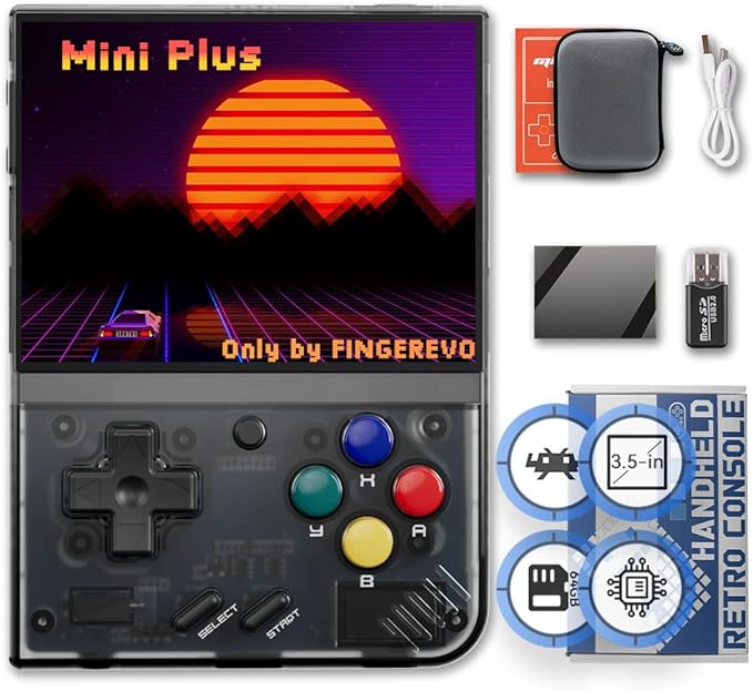 Miyoo Mini Plus Handheld Game Console 3.5-inch 640*480 IPS Screen 3000mAh Miyoo-mini+ with Portable Case Transparent Black