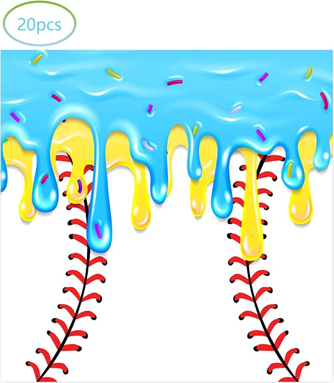Baseball Ice Cream Birthday Party Supplies, include 20 Plates and 20 Napkins, for Ice Cream Drip Baseball Birthday Party Decorations