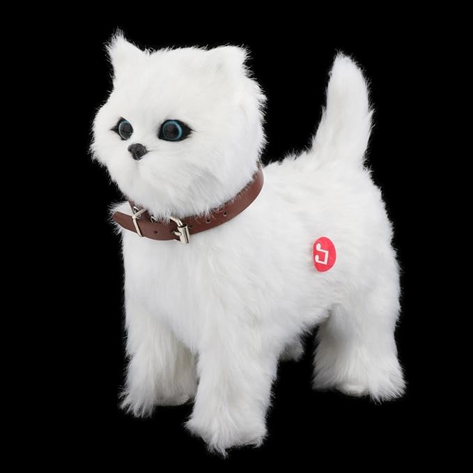Funny Electronic Pet Cat Walking Toy Interactive Early Learning Stuffed Animal for Kids Age 3+, Battery Operated, Great Birthday Gift - White