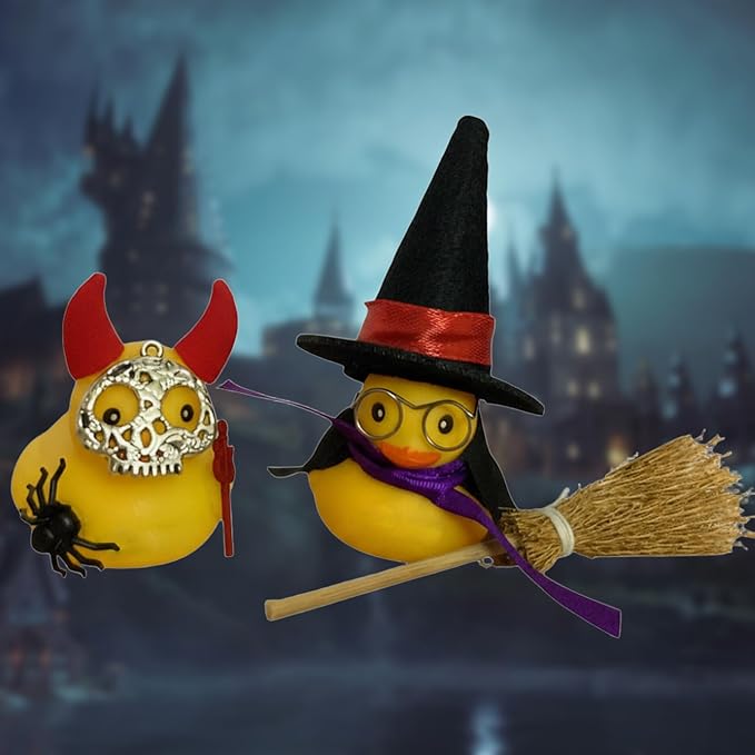 Rubber Duck Accessories 34PCS - Halloween Scary Decorations for Rubber Duck - Wizard's Hat Cape Flying Broom Spiders DIY Accessories for Rubber Duck