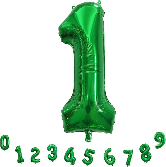 40 Inch Emerald Green 1 Balloon Number, 0-9 Set Large Number Foil Helium Balloons for Kids, Dark Green Balloons for Boys Girls 1st Birthday Party Baby Shower Anniversary Jungle Decoration Supplies