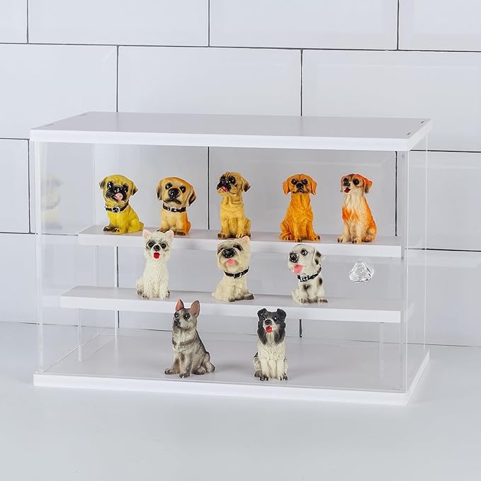 Acrylic Display Case Clear Display Storage Box Countertop Cube for Collectibles, Action Figures, Miniature Figurines Dustproof Protection Storage & Organizing (White, 12.4x7x8.6in)