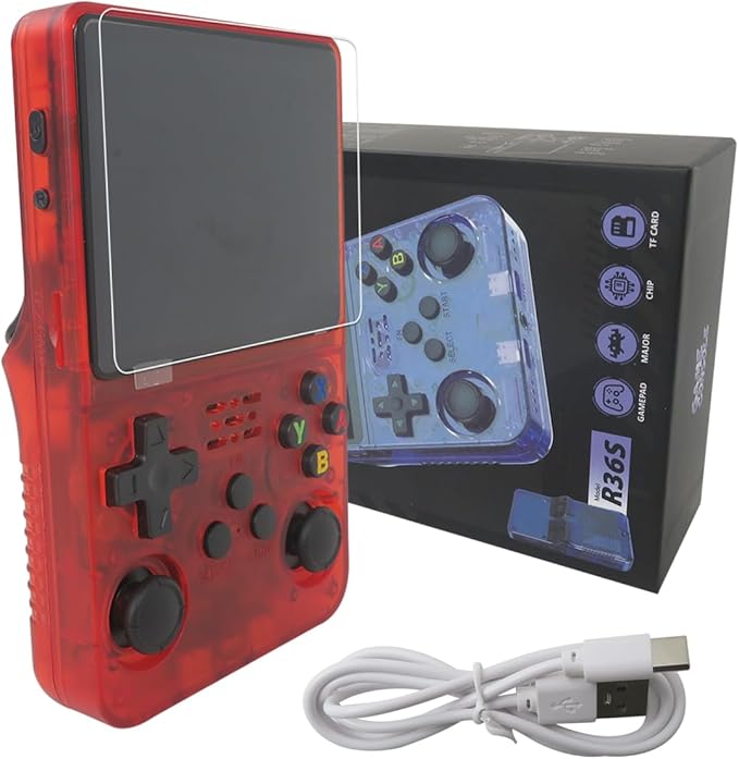 New Upgraded R36S Retro Handheld Game Console with 128G 3.5 Inch IPS Screen Built-in 15000+ Classic Games Open Source Linux System Portable Pocket Video Player (Red )