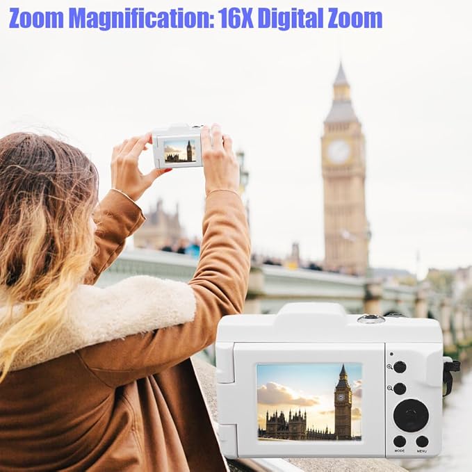 White Digital Camera - 16Mp Vlogging Camera 2.4 Inch Display Screen Light Frequency 60HZ/50HZ for Teens Adults