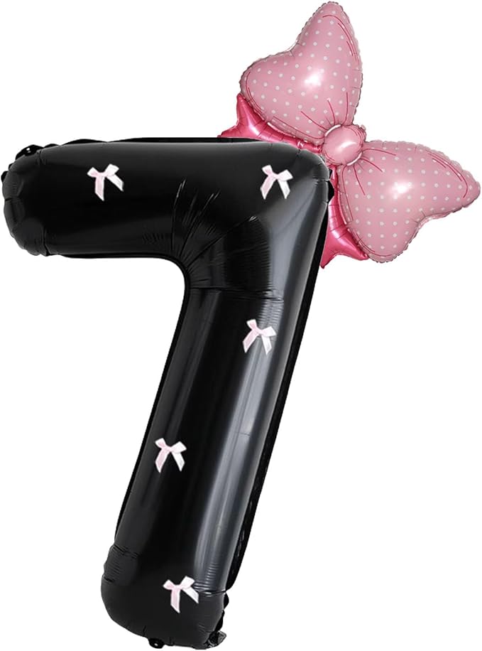 PLAP Birthday Number Balloon Bow Black Party Supplies 32 "Birthday Number Decoration (Black pink number 7)