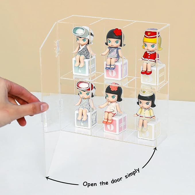 Clear Acrylic Display Case, Stackable Plastic Storage Bins with Lid for Collectibles Action Figure 2 Layer 6 Separate Room Hobby Figure Display Case Box