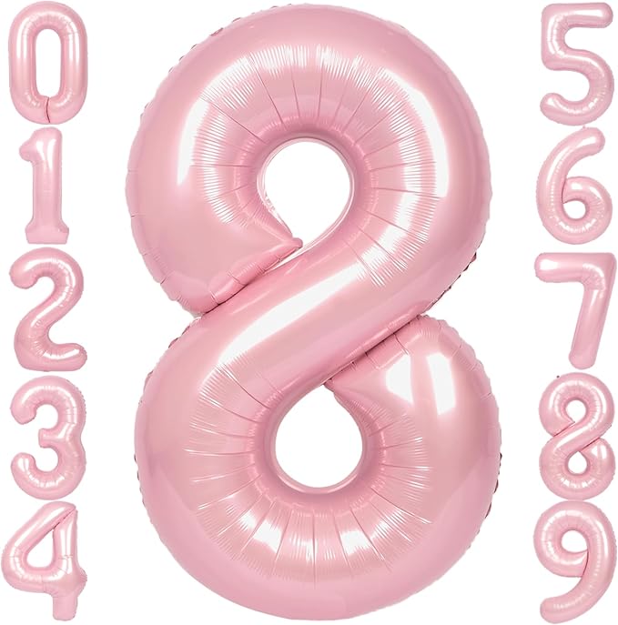 SUWEN 40 Inch Pink Large 8 Number Balloons Big Foil Helium Number Balloons 0-9 Jumbo Happy 8th Mylar Birthday Party Decorations for Girl Anniversary Party Supplies