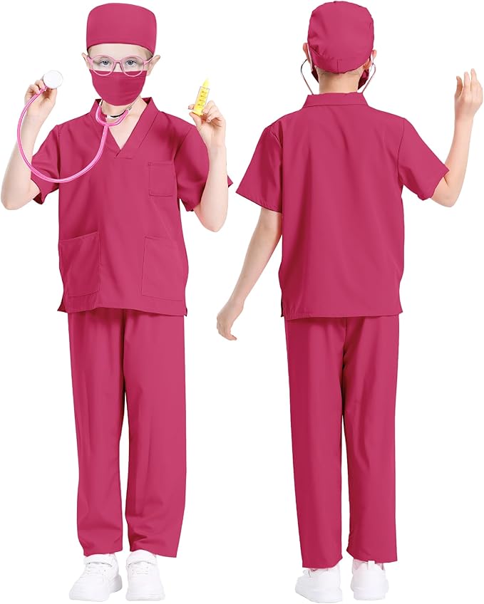 ICECUTE Doctor Costume for Kids Scrubs with Accessories,7Pcs Toddler Halloween Costume for Boy Girls,3-11 Years