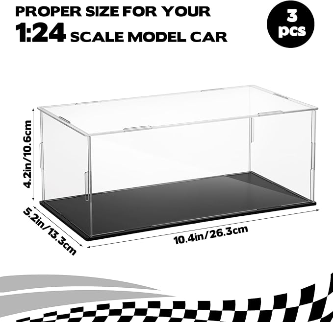 3 PCS Acrylic Model Car Display Case 1: 24 Scale Clear Display Boxes with Plastic Base Diecast Model Car Showcase & Storage Organizer for Vehicle Toy Collectibles Memorabilia