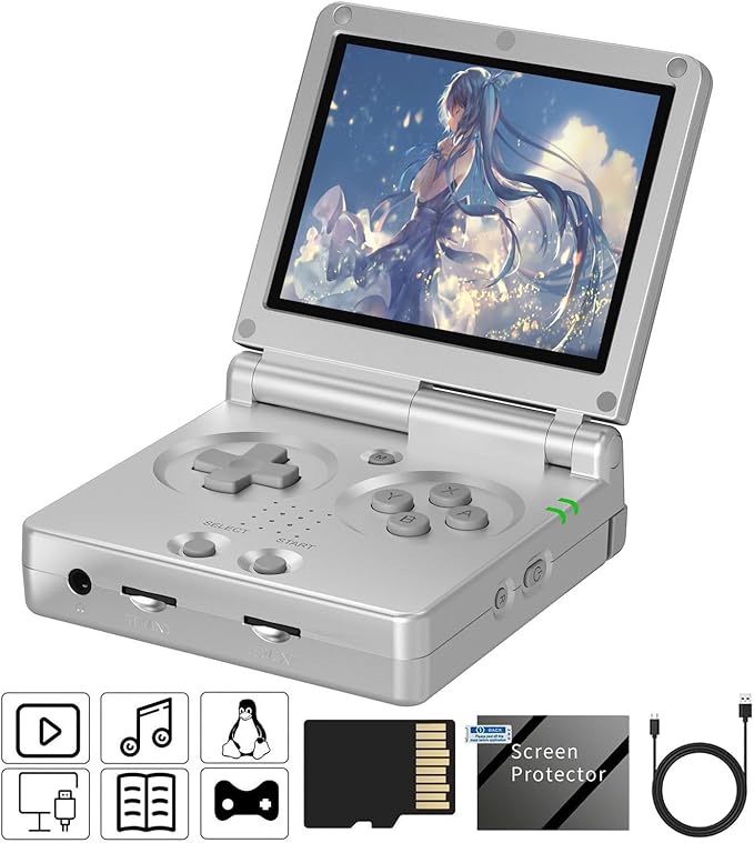 Anbernic RG35XXSP Flip Retro Handheld Game Console ,3.5 Inch IPS Screen Linux System Built-in 64G TF Card 5532 Games Support 5G WiFi Bluetooth TV Output(Silver-new)