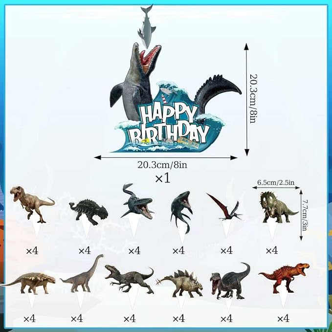 Mosasaurus Dinosaur Cake Toppers Party Decorations 49Pcs Mosasaurus Cupcake Toppers Dinosaur Dessert Decor for Dinosaur Theme Party Birthday Supplies