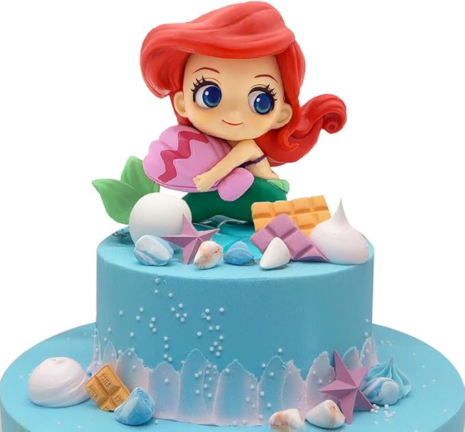 Little Mermaid Cake Topper with Seashells for Ariel Cake Decoration - Mermaid Figurines for Under the Sea Theme Princess Kids Birthday Party Supplies
