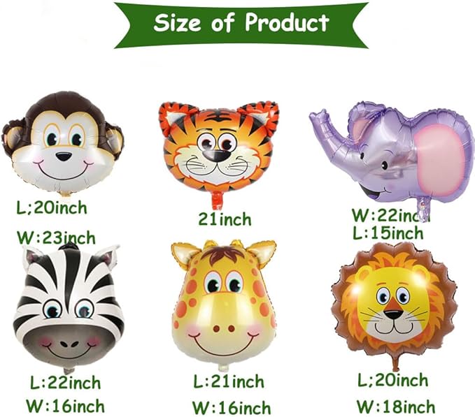 Jungle 3rd Birthday Decorations, Safari Birthday Party Wild Three Party Supplies Animals Head Foil Balloons Young Wild & Three Banner for Boy Girl 3 Year Old Decor (Jungle 3rd)