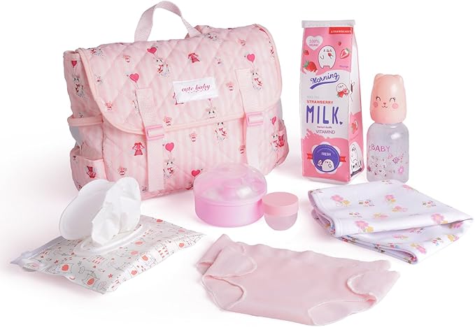BABESIDE 9 Pcs Reborn Baby Doll Accessories Set for 17-22 Inch Reborn Dolls, Feeding and Care Set, Including Baby Doll Diaper Bag, 2 Diapers, Great for Children's Pretend Play (Doll not Included)