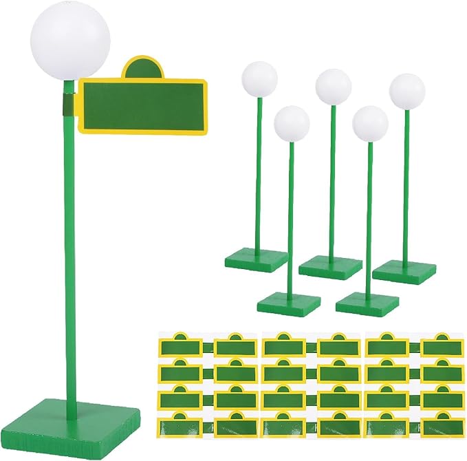 8'' Wooden Street Lamp Post Centerpieces 6 Pack with 24 Road Sign Stickers, 3D Ball Top Street Sign Decorations for City Road Theme Party, Birthday Party Table Centerpieces, Street Party Supplies