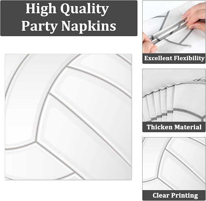 Qyeahkj 50 Guests Volleyball Plates and Napkins Party Supplies Volleyball Birthday Party Decorations Disposable Tableware Set Sports Dinnerware Favor for Kids Baby Shower Decorations, 200PCS