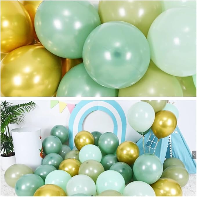 Sage Green and Gold Balloons, Pastel Sage Gold Party Balloons, Eucalyptus Olive Mint Green Biodegradable Balloon for Baby Shower Birthday Engagement Wedding Anniversary Tea Party Round Decorations