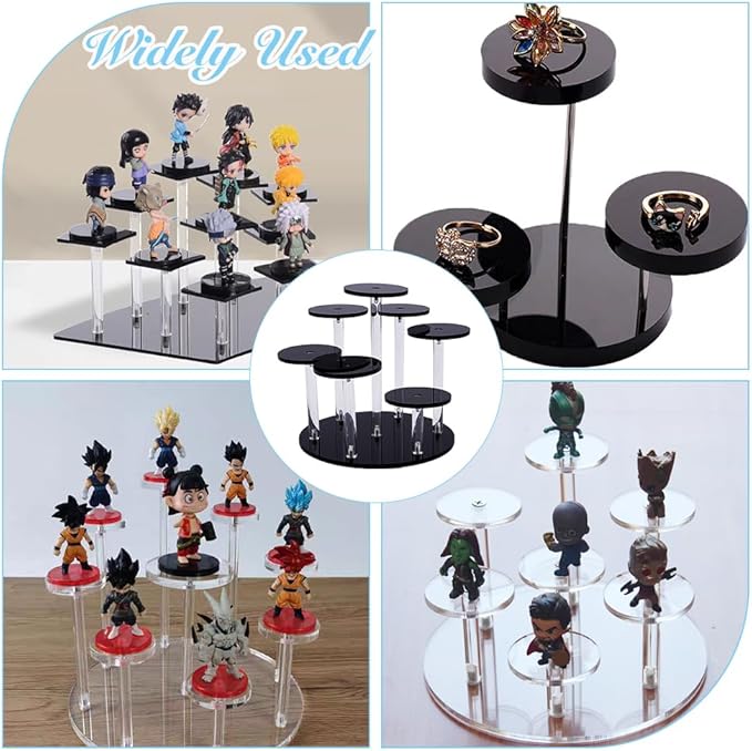 Acrylic Display Stand 7-Tier Action Figure Stand 5.9x5.8 Inch Multilevel Acrylic Risers Collectibles Organizer Holder Black Layered Display Stands for Figures Collectibles Toys Dolls Jewelry