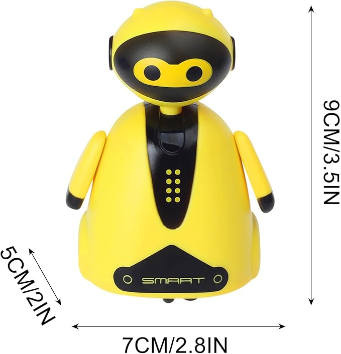 Mini Magic Inductive Robot Toy Tracer Bot Interactive STEM Toy Follow Black Line with LED Light Educational Toys for Kids (Yellow)