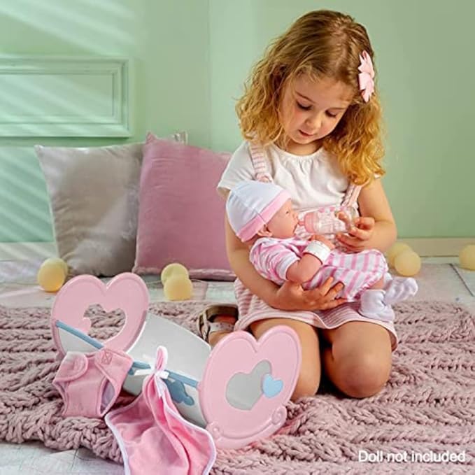 JC Toys Baby Doll Rocking Crib for Keeps Playtime! | Fits Dolls up to 15" | Includes Bed Time Accessories | Ages 2+, Pink