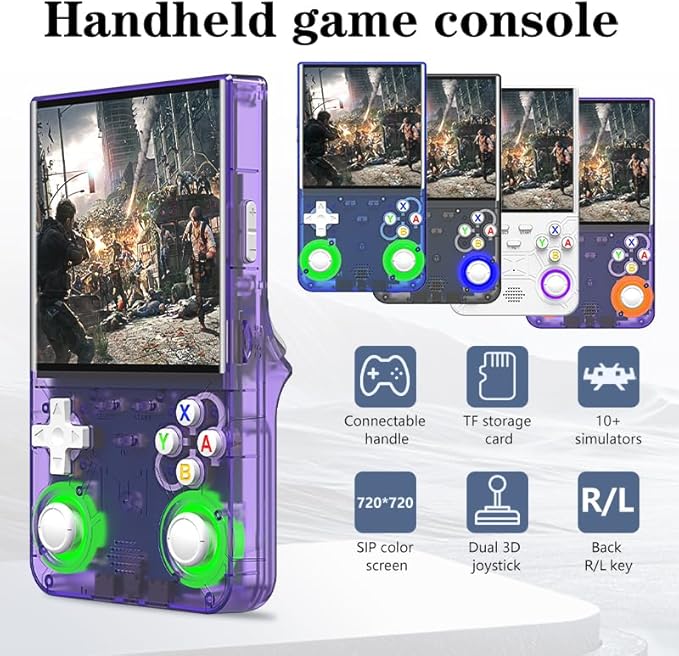 New R36 Ultra Handheld Game Console, 4" IPS Screen Portable Video Game Console , Built in 64G Card & 20000 Games, Linux System Support WiFi Bluetooth (Purple,64G)