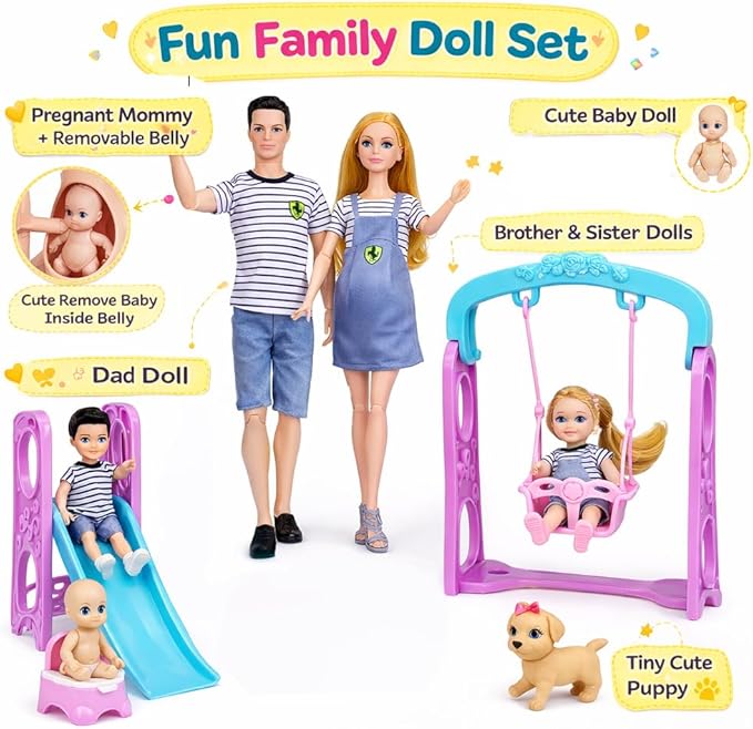 Pregnant Dolls Set of 6 People with Removable Baby, 12 Inch Realistic Mommy Doll Set for Kids, Educational Pregnancy Doll Toy, Role Play Gift for Girls Ages 3+