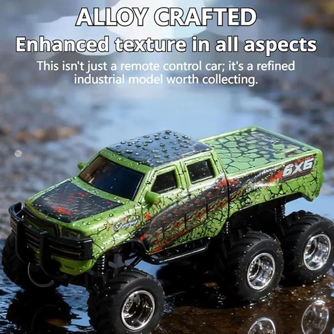 Mini Rc Truck,1/64 Scale Mini Remote Control Monster Truck with Trailer, 2.4Ghz Remote Control & APP, Rechargeable Alloy Shell RC Cars with Lights, Speed/Steering Adjustable (Blue)