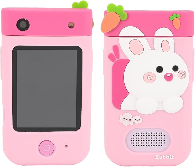 48MP 1080P HD Kids Smart Phone, 2.8in Touchscreen Camera with Autofocus, 180° Rotating Lens, Music Player, Games, Voice Recorder, for Boys Girls, with Carton Stickers (Pink Rabbit)