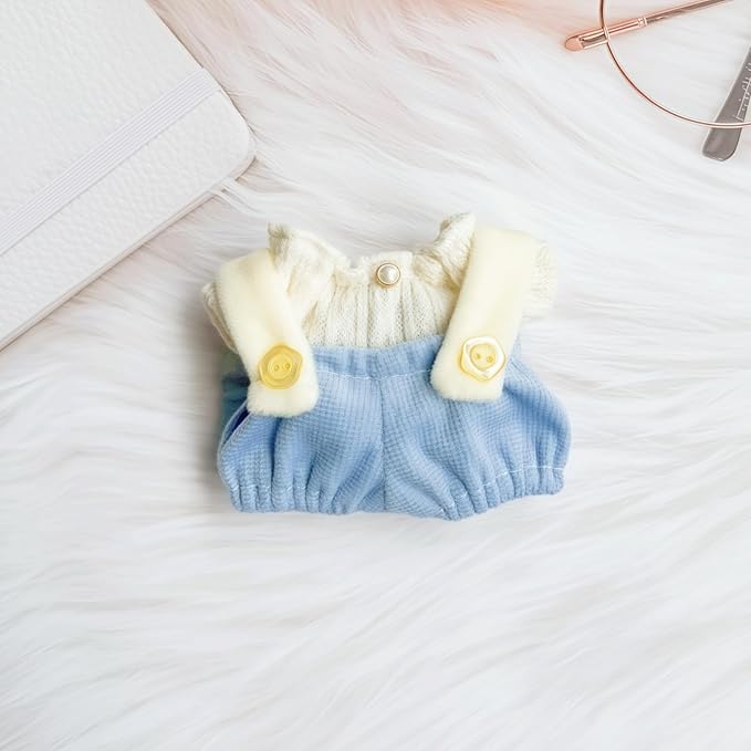 Clothes for Lu bubu 17cm Dolls Accessories(No Doll), Cute Outfit Set 2 Pieces Bib Pants for 17cm Doll Suit, Stylish Dress Up Overalls Doll Clothing Set Replacement Blue