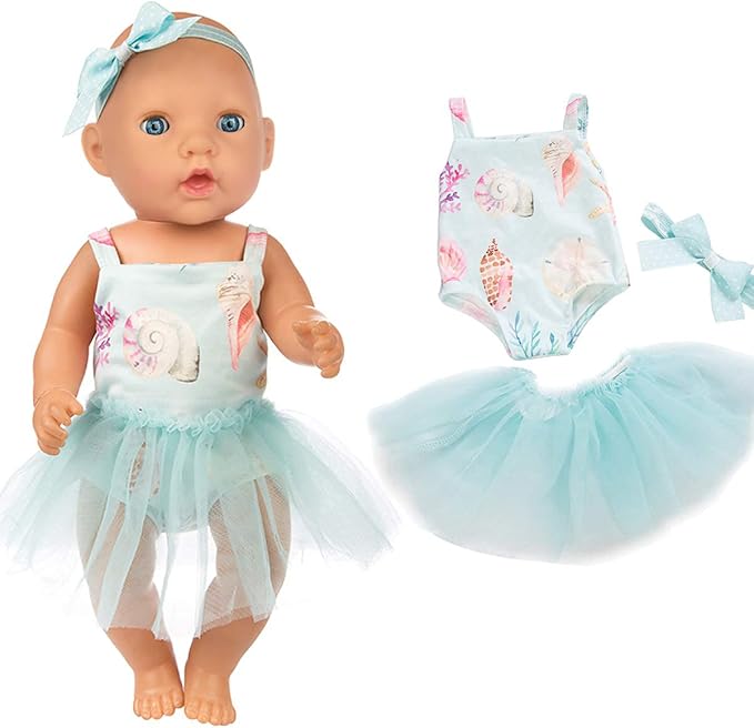Ecore Fun 5 Sets 14-18 Inch Baby Doll Clothes and Headbands Outfits Pjs Baby Doll Accessories for 43cm New Born Dolls, 15 Inch Baby Dolls