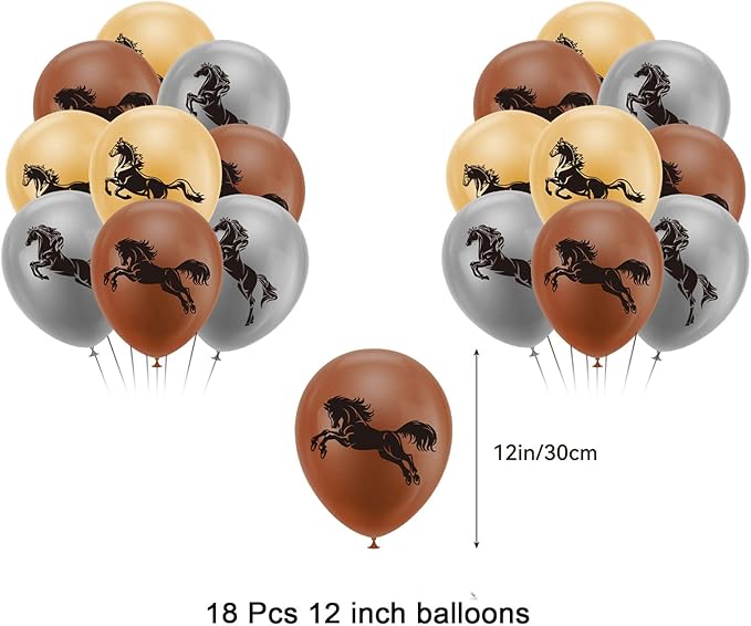 Horse Birthday Party Supplies Set with Horse Theme Happy Birthday Banner Balloon Cake Topper Cupcake Topper Background for Horse Party Decoration