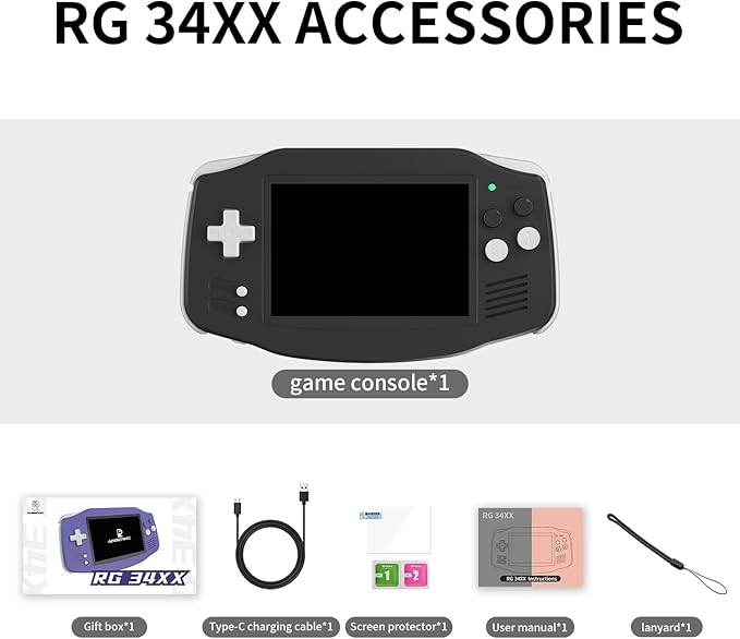 RG 34XX Retro Handheld Game Console Linux 64-bit 3.4 inch IPS Screen 32+64G Card RG34XX Portable Retro Gaming Console 5000+ Preloaded Games 3500mAh Battery Compatible with WiFi HDMI Bluetooth Black