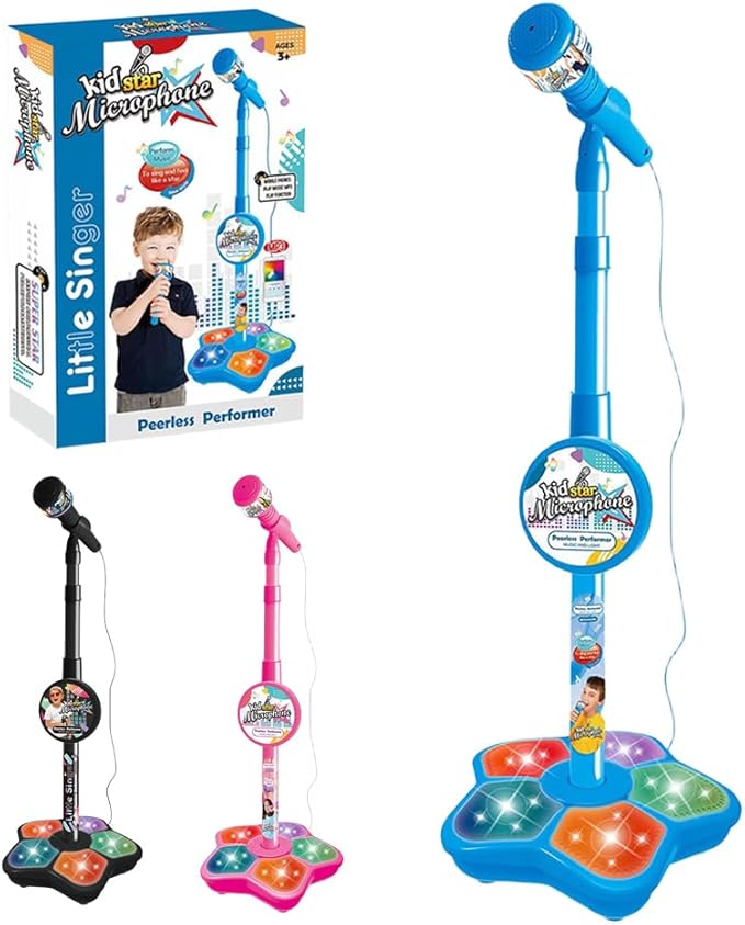 2026 New Kids Microphone with Stand, All in One Microphone Toy for Birthday Parties Singing, Portable Karaoke Machine for Singing, Music Play for Kids (Blue)