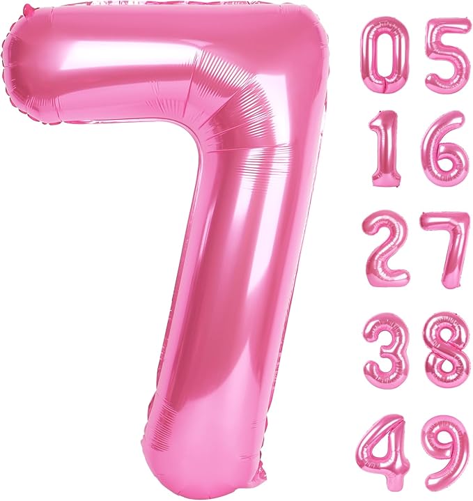 Pink Number 7 Birthday Balloon 40 Inch, Digital Balloons for 7 17 27 70 77 Party Celebration Decorations Supplies, Mylar Foil Numbers Balloon for Seven Wedding Anniversary