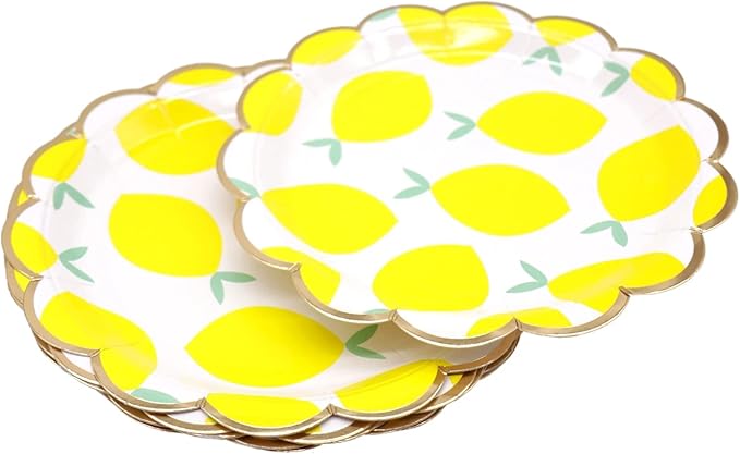 MaitianGuyou 40Pcs 7Inch Lemon Party Decorations Lemon Plates,Yellow Summer Birthday Plates Border Tableware for Summer Wedding Birthday Garden Party Supplies Table Decorations